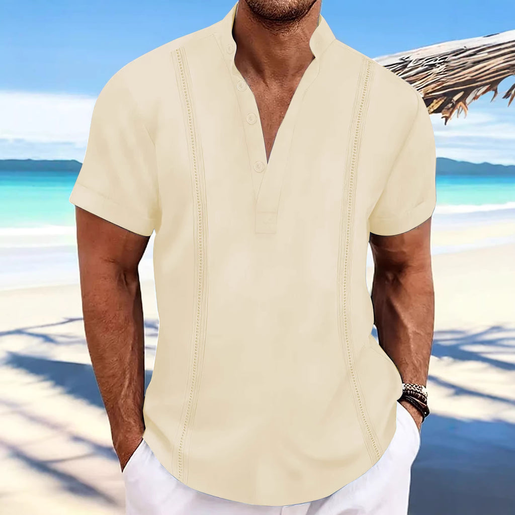 Solid Color Short Sleeve Polo Shirt for Men, Stand Collar, Button-Down Casual Sporty T-Shirt