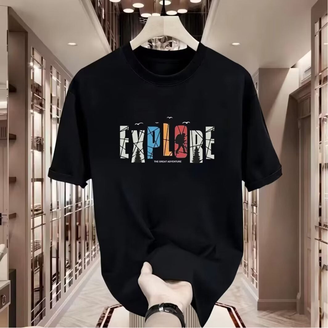 Casual Fashion Printed Pure Cotton Short Sleeve T-Shirt for Men