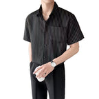 Black striped short sleeved shirt for men in summer