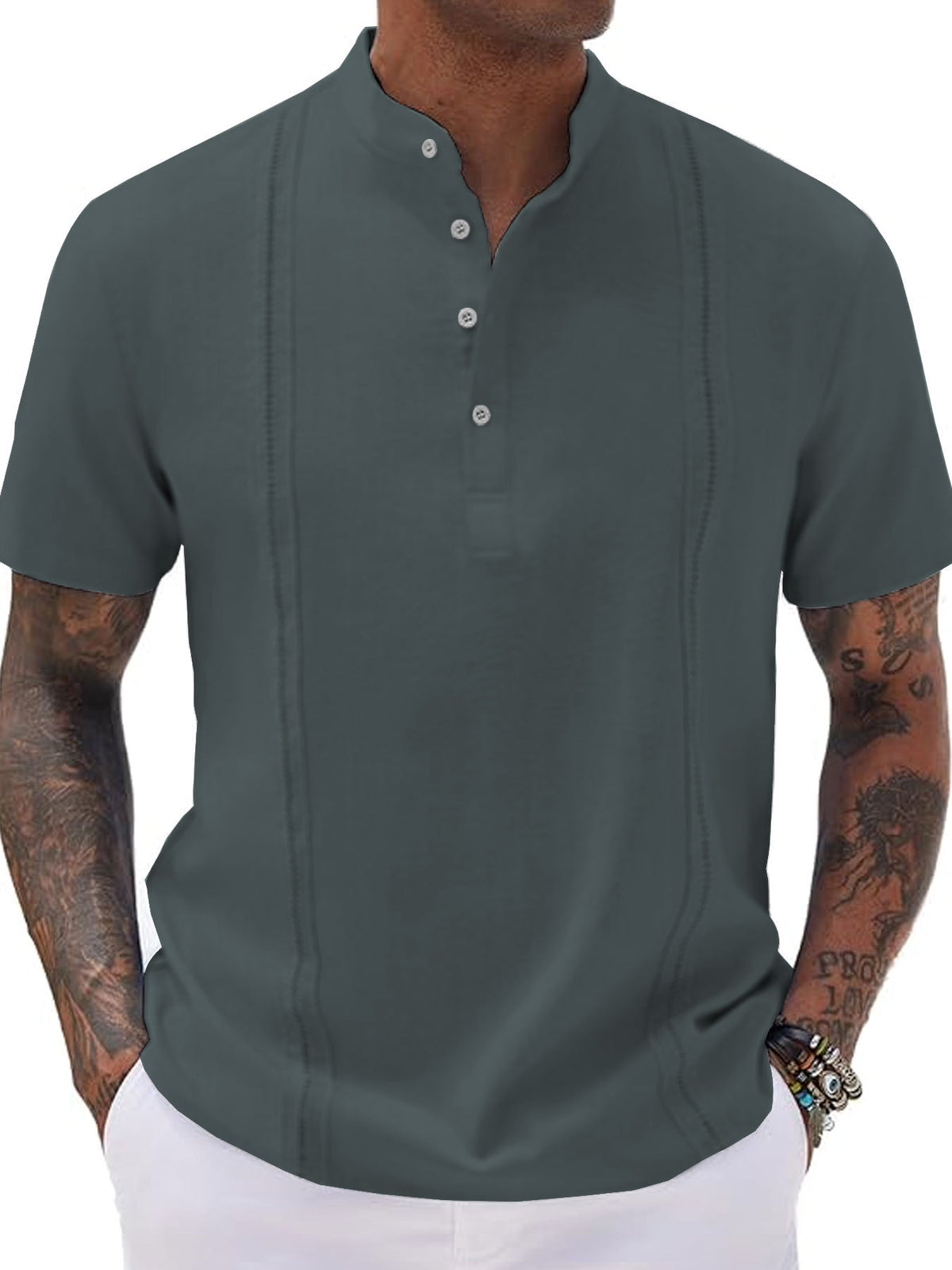 Solid Color Short Sleeve Polo Shirt for Men, Stand Collar, Button-Down Casual Sporty T-Shirt