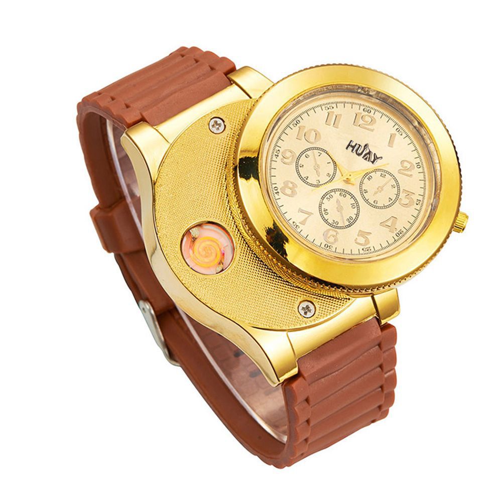 Electronic cigarette lighter watch USB rechargeable lighter multi-function watch silicone quartz watch fake three-eye watch