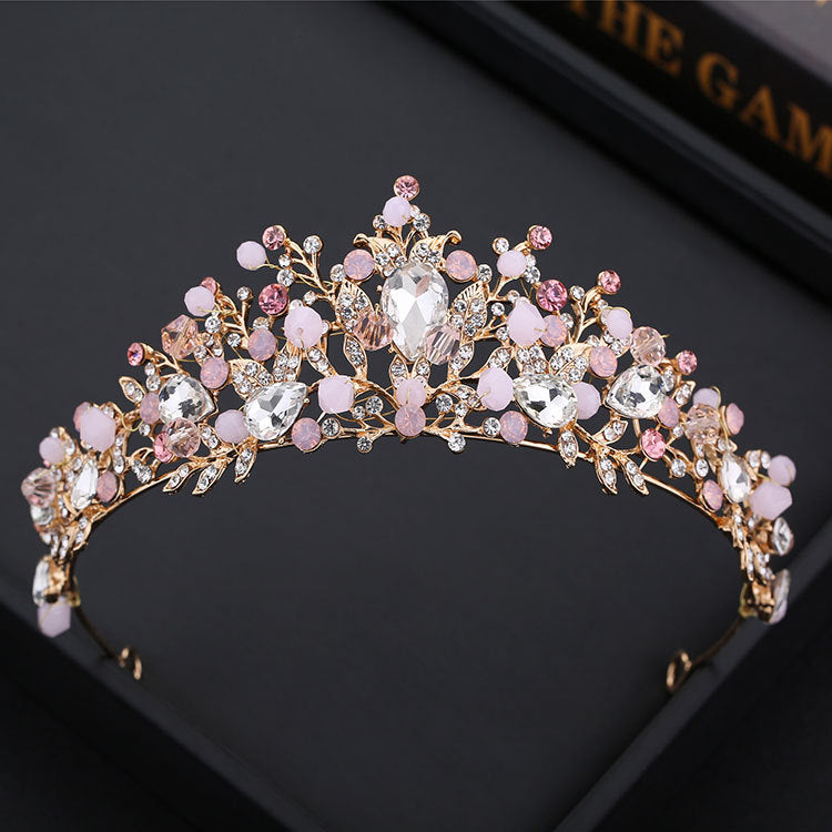 Bridal crown high-end rhinestone European-style gold handmade crown tiara hair accessories birthday party wedding headband jewelry