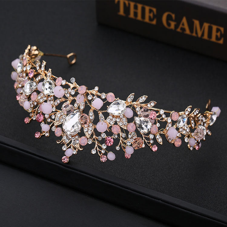 Bridal crown high-end rhinestone European-style gold handmade crown tiara hair accessories birthday party wedding headband jewelry