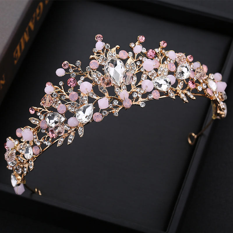 Bridal crown high-end rhinestone European-style gold handmade crown tiara hair accessories birthday party wedding headband jewelry