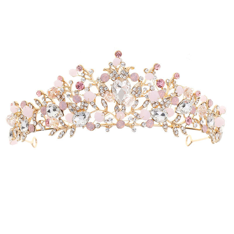 Bridal crown high-end rhinestone European-style gold handmade crown tiara hair accessories birthday party wedding headband jewelry