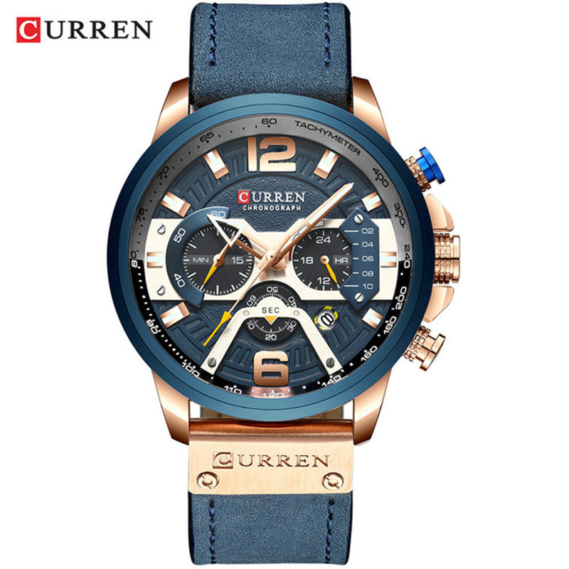 Men's Rose Gold Brown Multi-Hand Quartz Watch - Waterproof