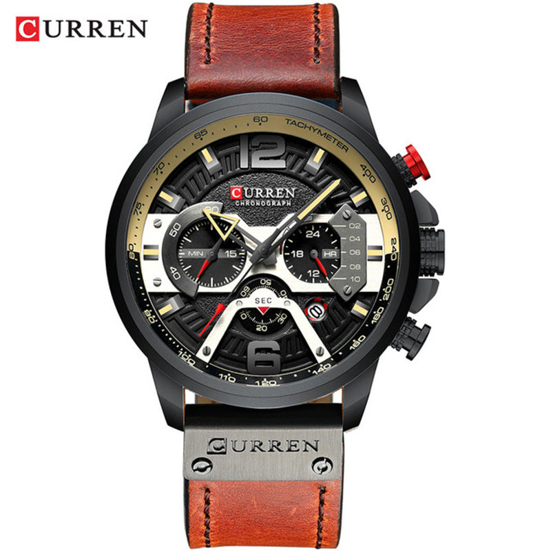 Men's Rose Gold Brown Multi-Hand Quartz Watch - Waterproof