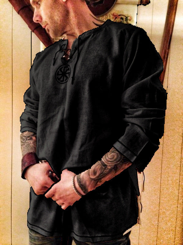 Men's Black Cotton Linen Long Sleeve Shirt | Aladinae
