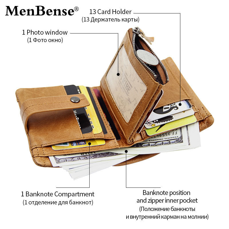 Men's Crazy Horse Leather Trifold Wallet | Aladinae