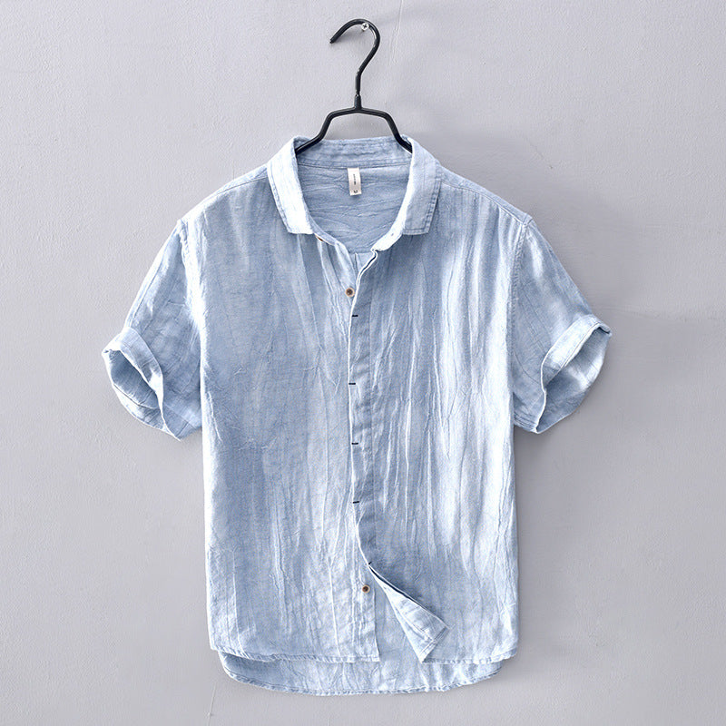 Men's Khaki Linen Casual Short Sleeve Shirt | Aladinae