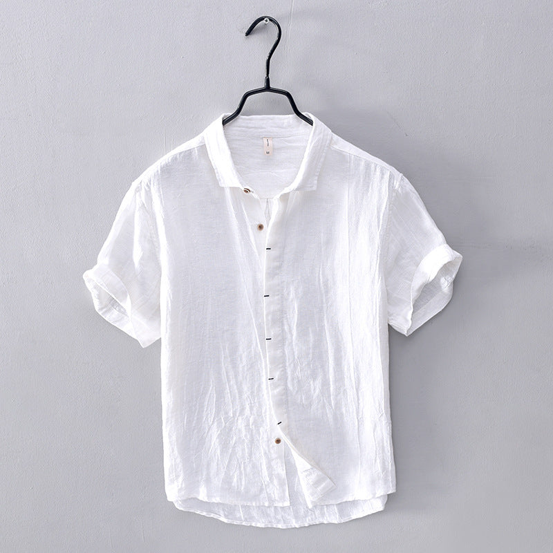 Men's Khaki Linen Casual Short Sleeve Shirt | Aladinae