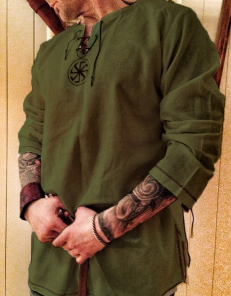 Men's Black Cotton Linen Long Sleeve Shirt | Aladinae