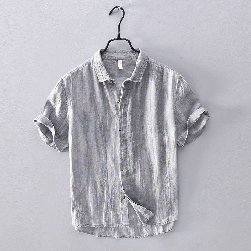 Men's Khaki Linen Casual Short Sleeve Shirt | Aladinae