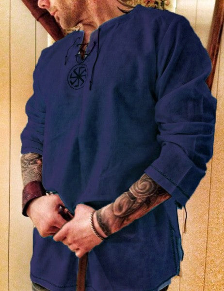 Men's Black Cotton Linen Long Sleeve Shirt | Aladinae