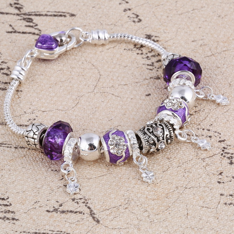 2019 Pando Fashion Glass Beaded Bracelet Alloy Four-leaf Clover Pendant Bracelet DIY Beaded Bracelet