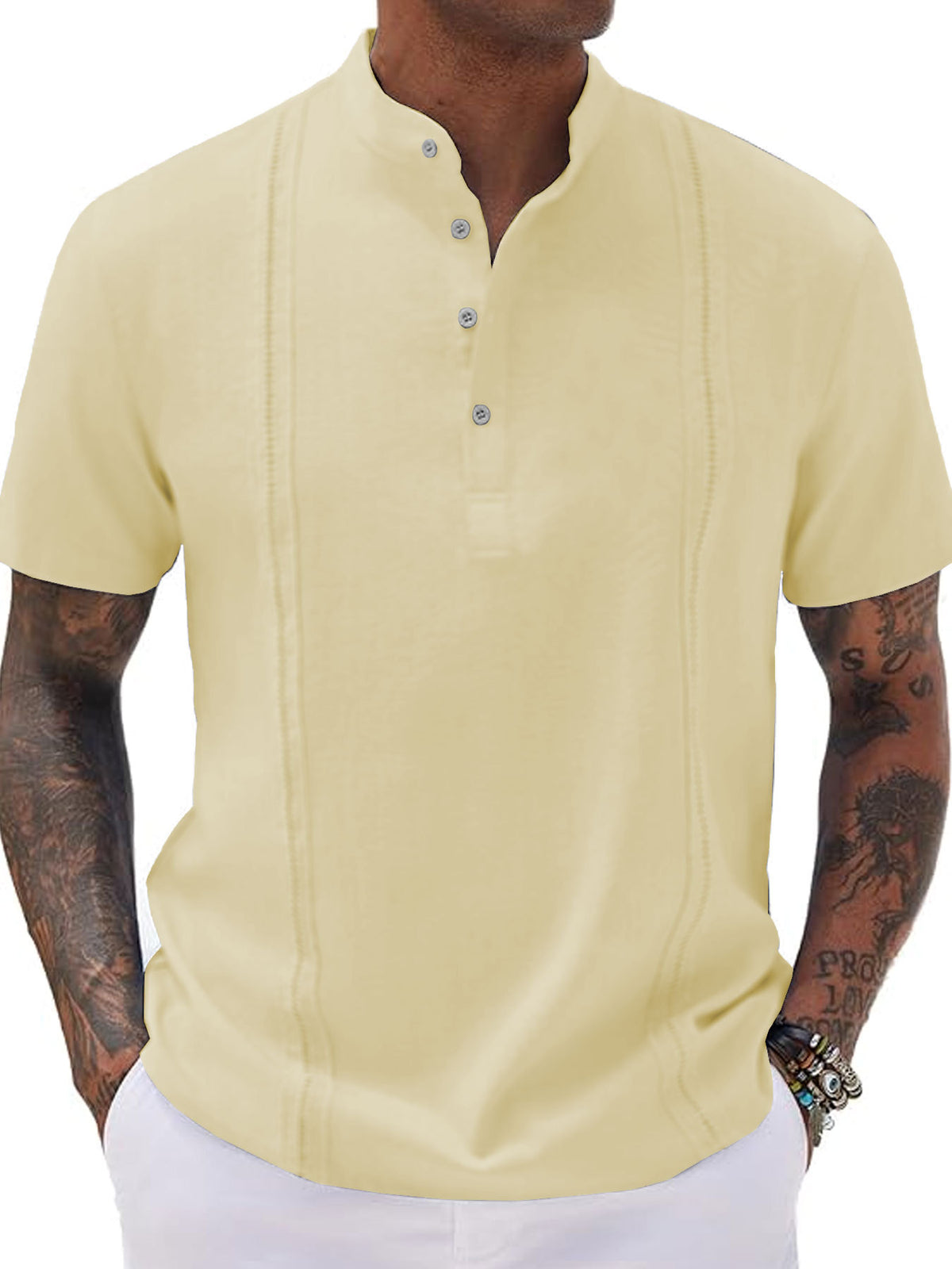 Solid Color Short Sleeve Polo Shirt for Men, Stand Collar, Button-Down Casual Sporty T-Shirt