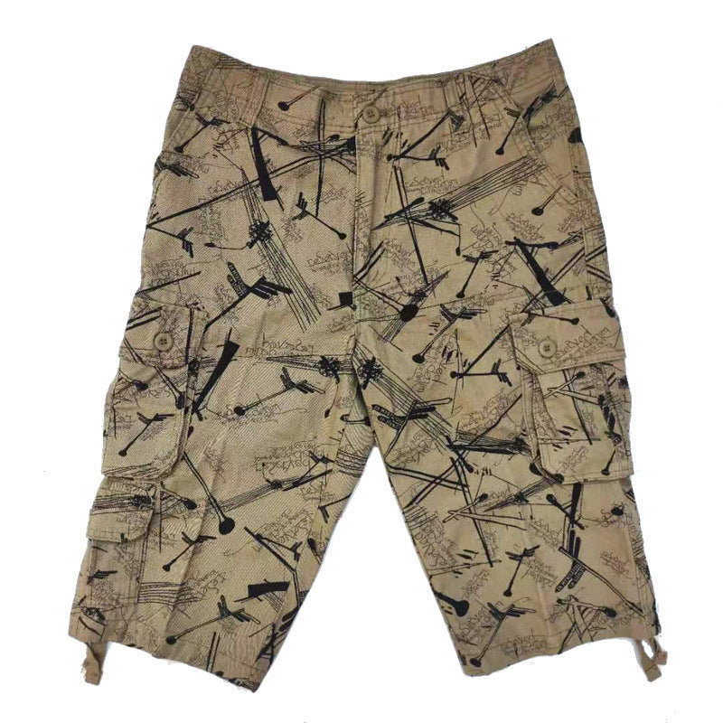 Men's Khaki Camo Cropped Pants – Multi-Pocket | Aladinae