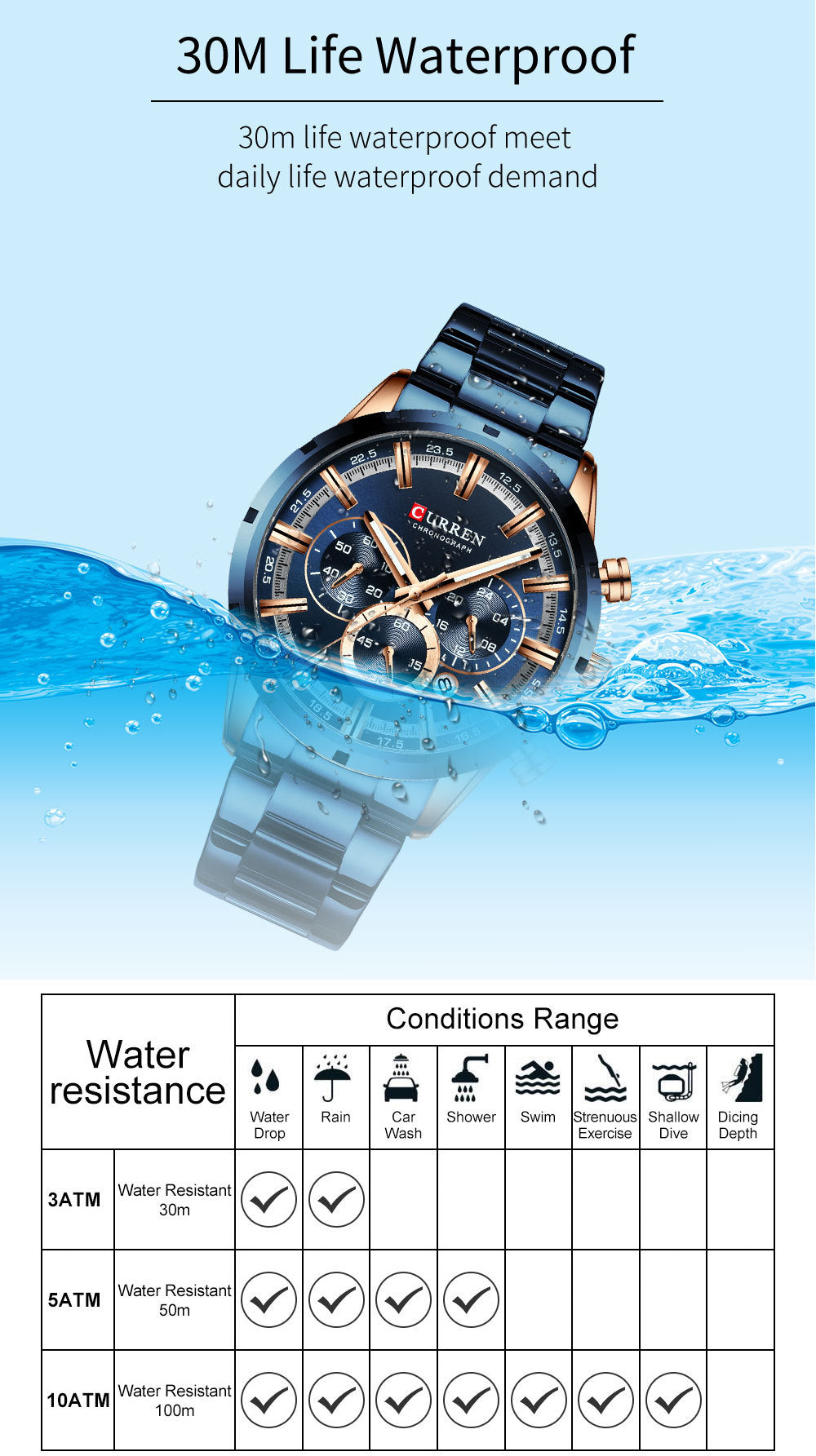 Curren / Karien new 8355 men's watch waterproof quartz six-pin calendar steel belt business men's watch