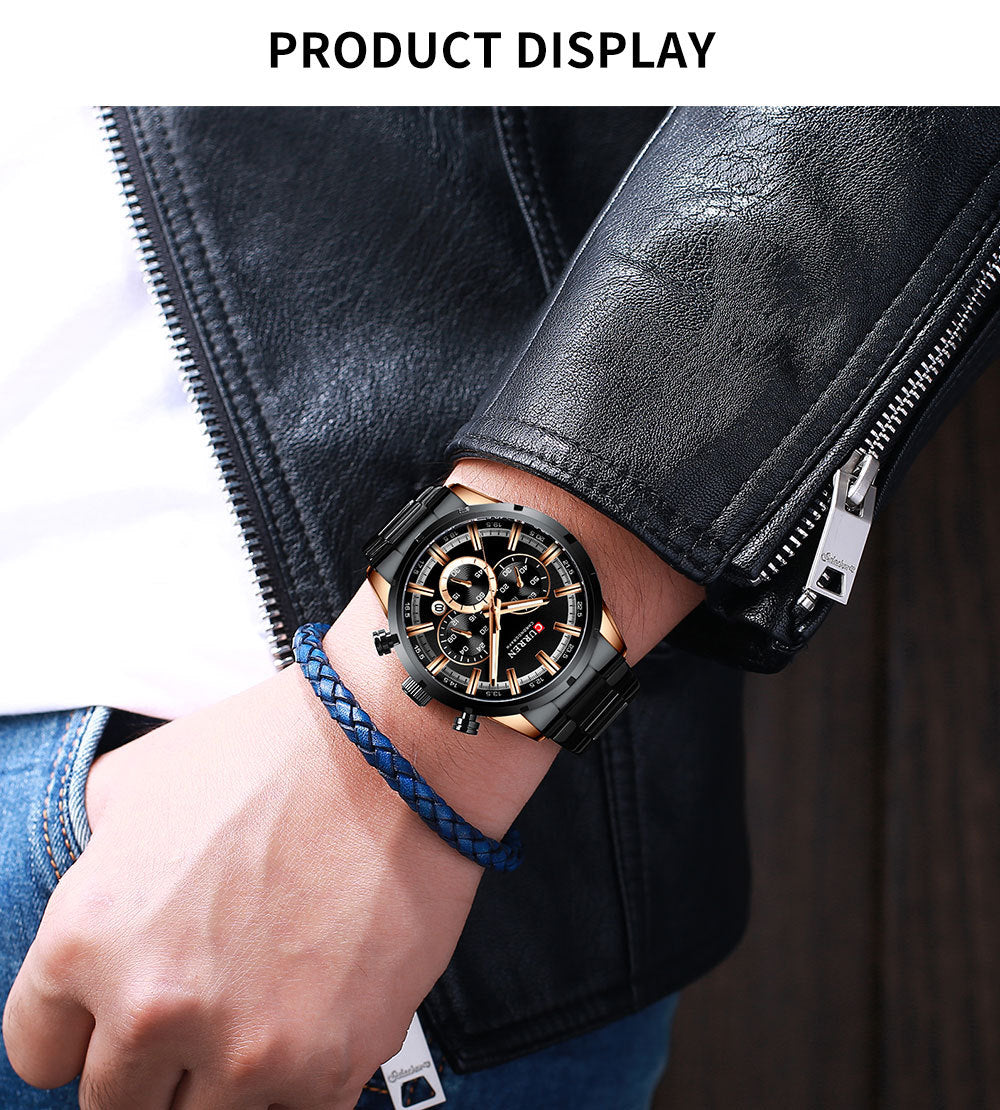 Curren / Karien new 8355 men's watch waterproof quartz six-pin calendar steel belt business men's watch