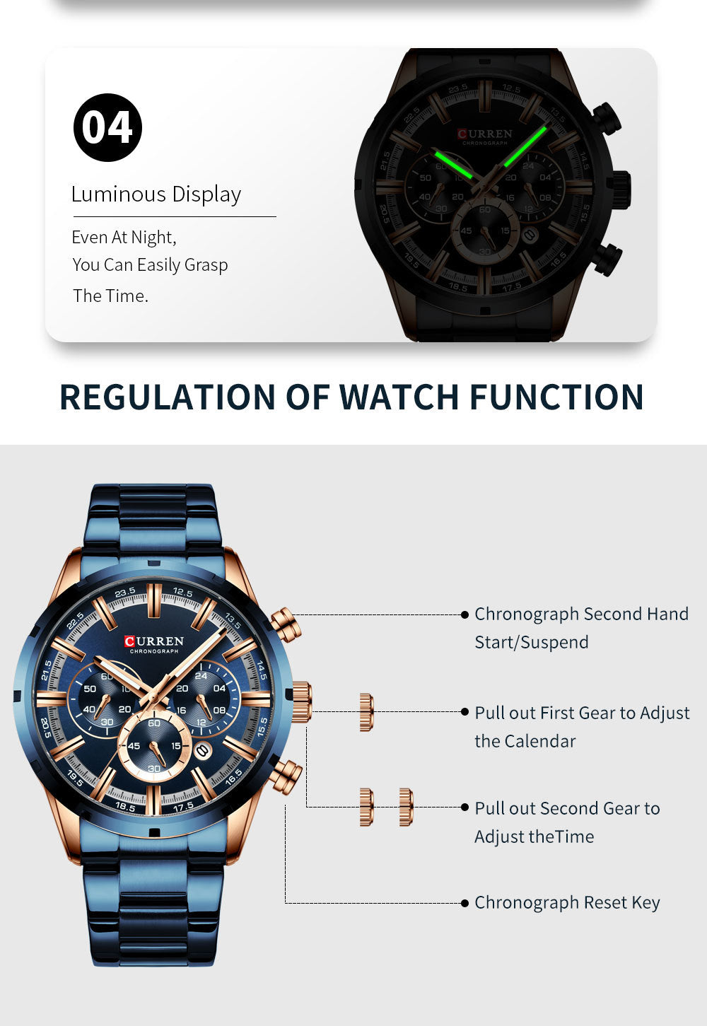 Curren / Karien new 8355 men's watch waterproof quartz six-pin calendar steel belt business men's watch