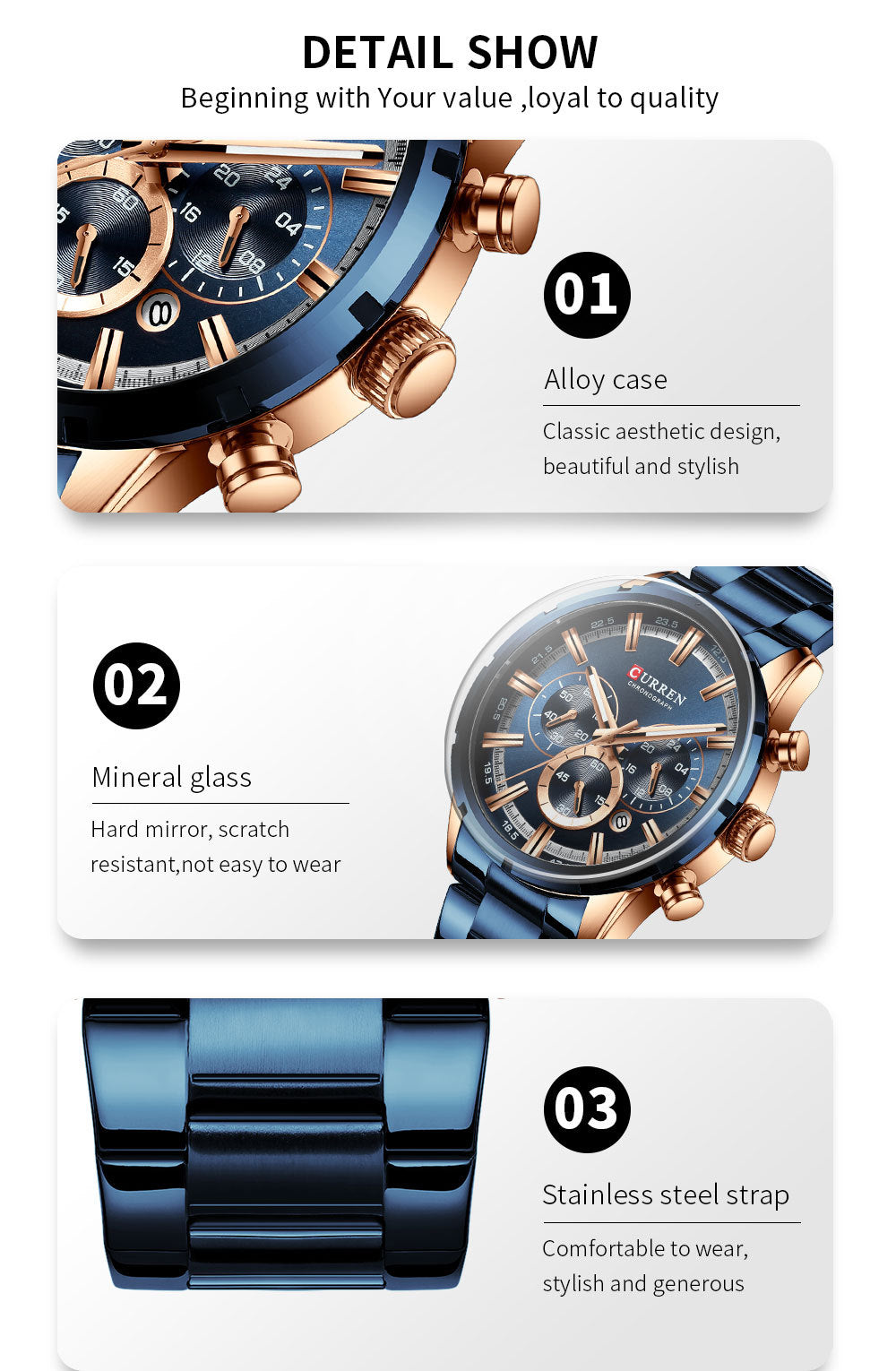 Curren / Karien new 8355 men's watch waterproof quartz six-pin calendar steel belt business men's watch