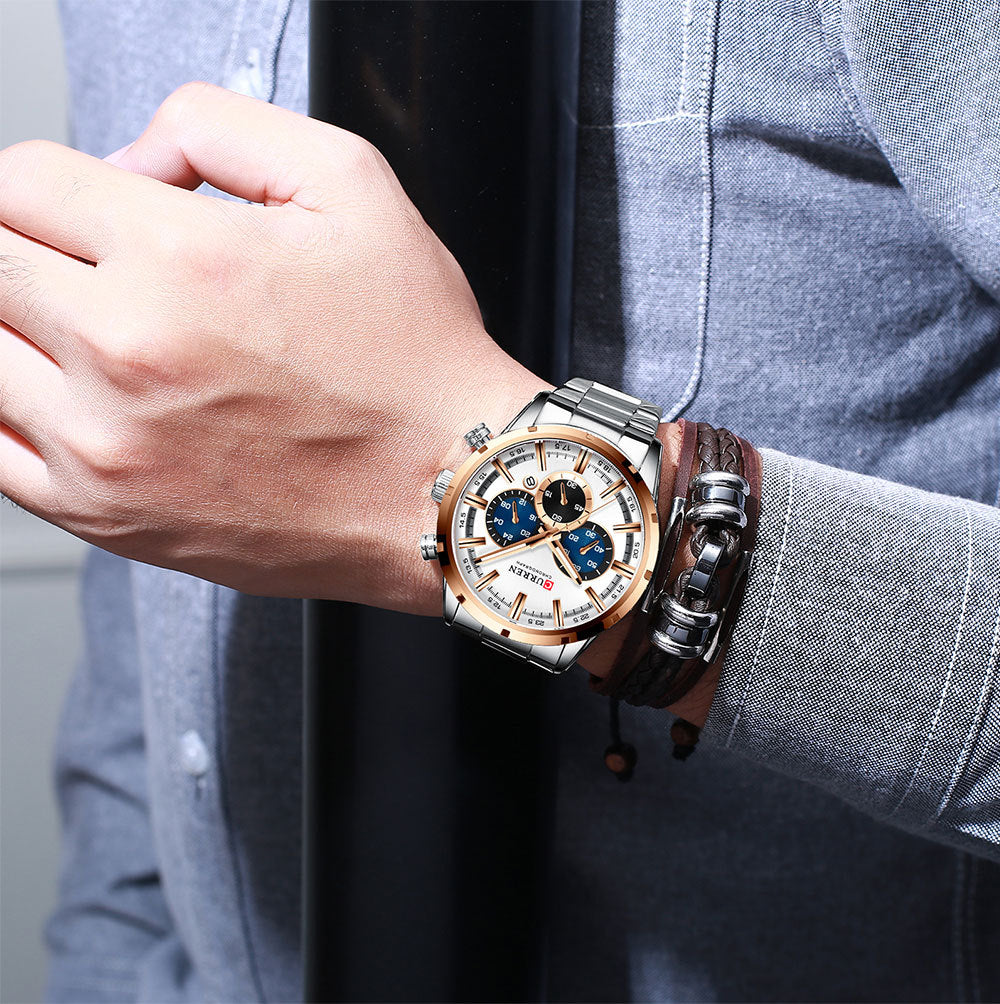 Curren / Karien new 8355 men's watch waterproof quartz six-pin calendar steel belt business men's watch