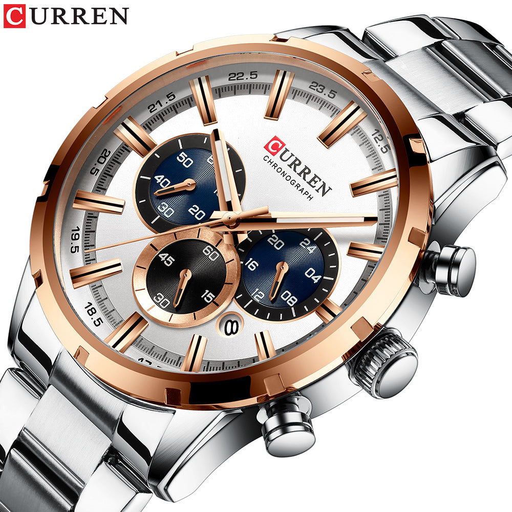 Curren / Karien new 8355 men's watch waterproof quartz six-pin calendar steel belt business men's watch