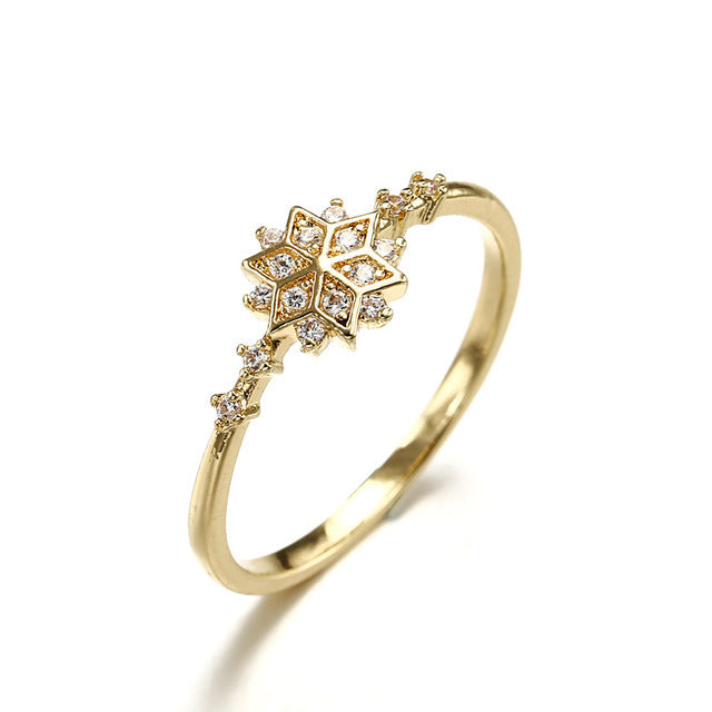 Japanese s925 sterling silver plated with 14K gold platinum female ring exquisite snowflake commuter style versatile and elegant foreign trade style