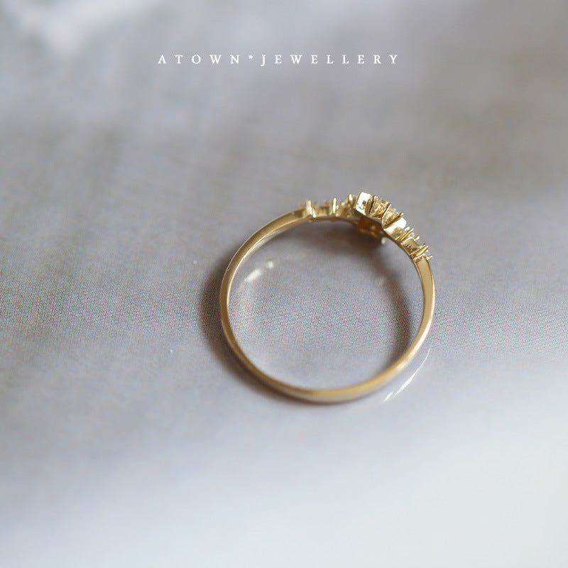 Japanese s925 sterling silver plated with 14K gold platinum female ring exquisite snowflake commuter style versatile and elegant foreign trade style