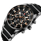 Reward brand genuine multifunctional sports foreign trade three-eye watch calendar luminous waterproof solid steel belt men's watch