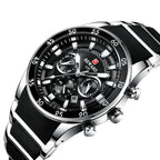 Reward brand genuine multifunctional sports foreign trade three-eye watch calendar luminous waterproof solid steel belt men's watch