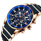 Reward brand genuine multifunctional sports foreign trade three-eye watch calendar luminous waterproof solid steel belt men's watch