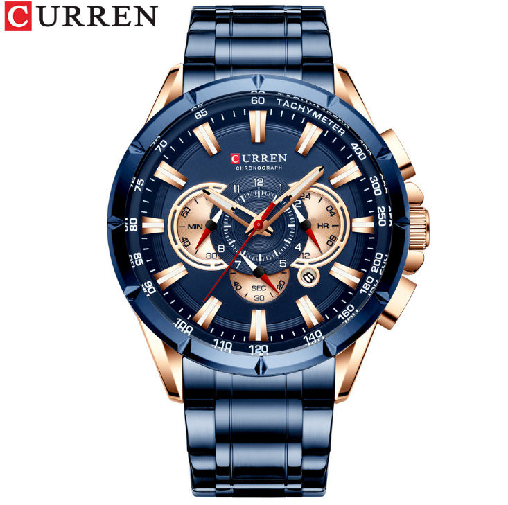 Men's Silver Black Multi-Hand Quartz Watch - Waterproof