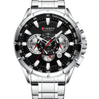 Men's Silver Black Multi-Hand Quartz Watch - Waterproof