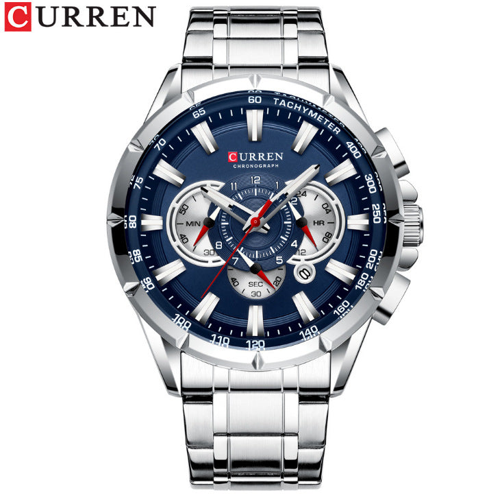 Men's Silver Black Multi-Hand Quartz Watch - Waterproof