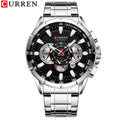 Men's Silver Black Multi-Hand Quartz Watch - Waterproof
