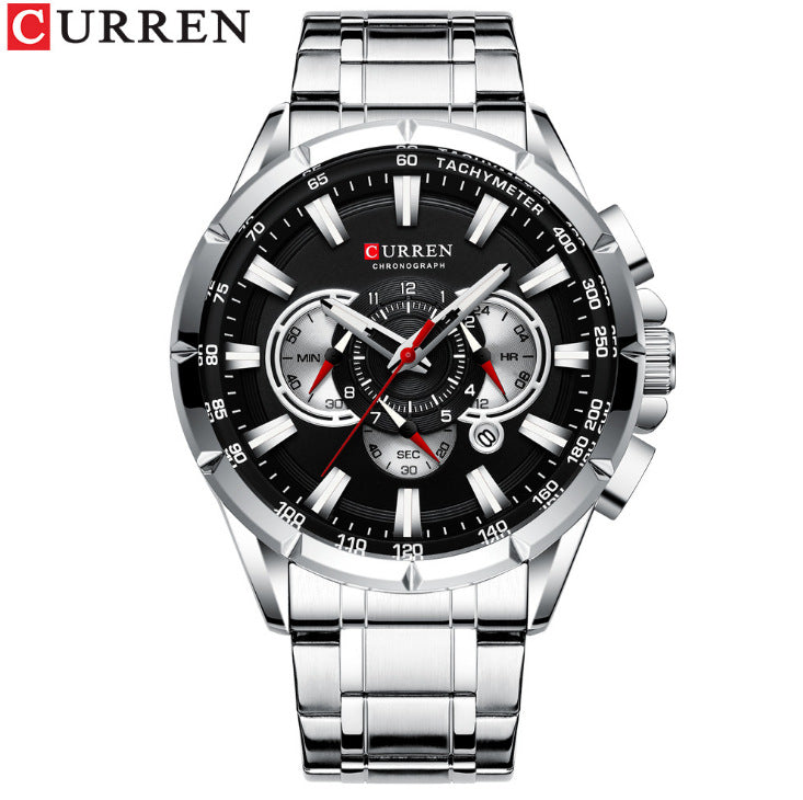 Men's Silver Black Multi-Hand Quartz Watch - Waterproof