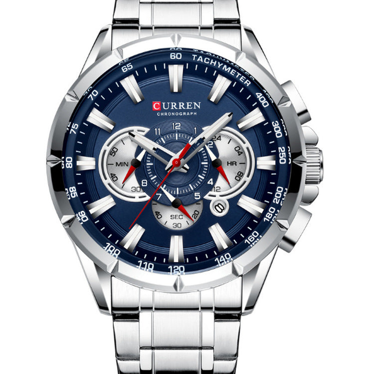 Men's Silver Black Multi-Hand Quartz Watch - Waterproof