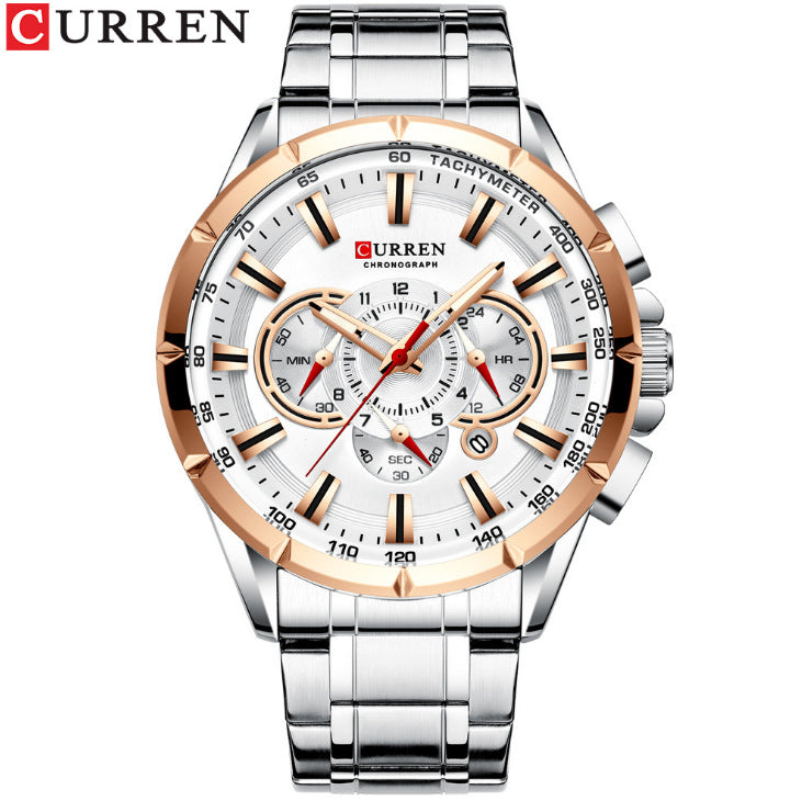 Men's Silver Black Multi-Hand Quartz Watch - Waterproof