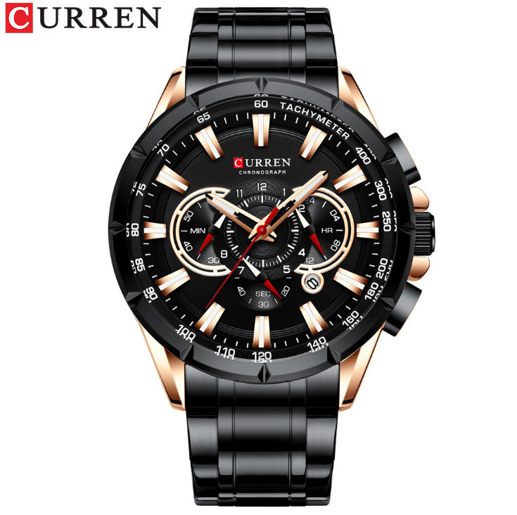 Men's Silver Black Multi-Hand Quartz Watch - Waterproof