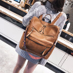 Factory direct retro PU soft leather backpack large capacity college style travel leisure high school big fashion wild bag