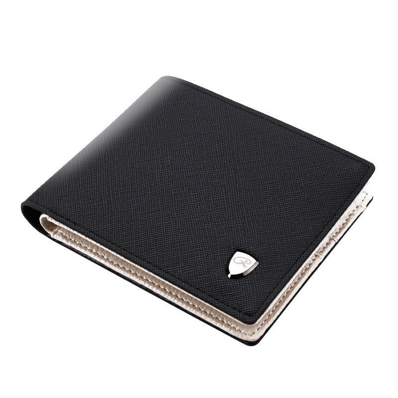 Men's Short Wallet - Cross Pattern, Multi-Card Slots