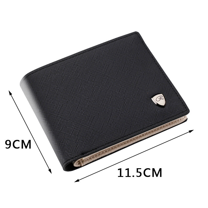 Men's Short Wallet - Cross Pattern, Multi-Card Slots