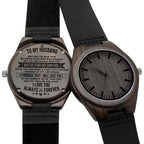 Men's Ebony Wood Watch - Leather Strap, Engraved Back