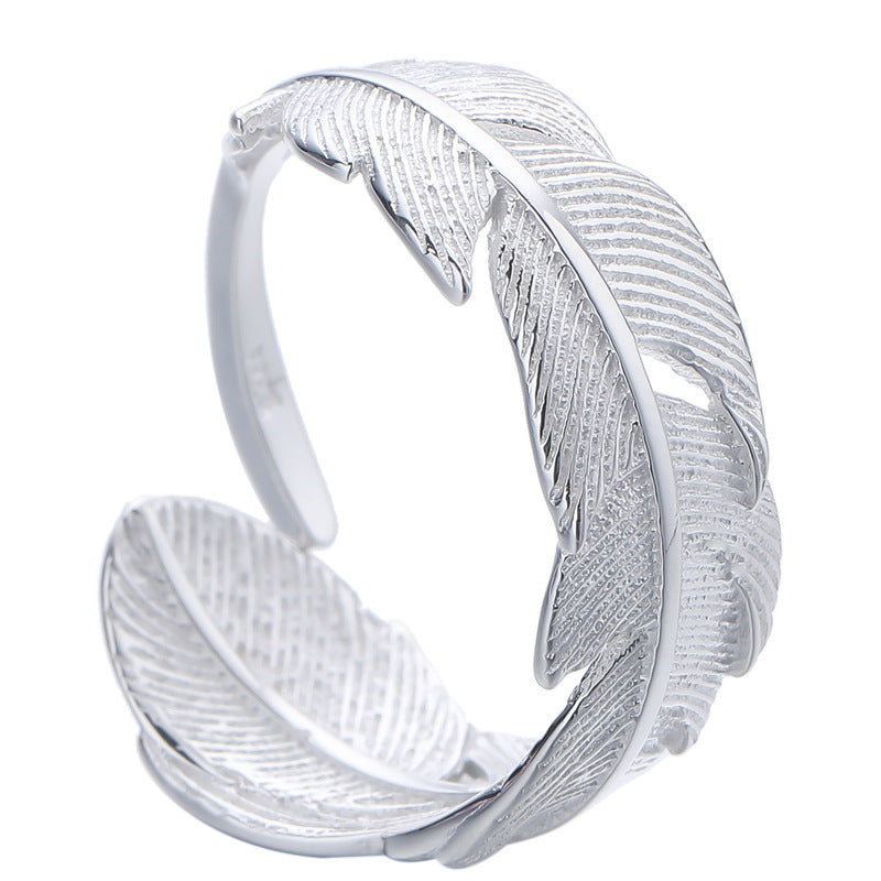 Wholesale s925 sterling silver ring female Japanese and Korean forest sweet and cute feather ring finger ring tail ring opening adjustable