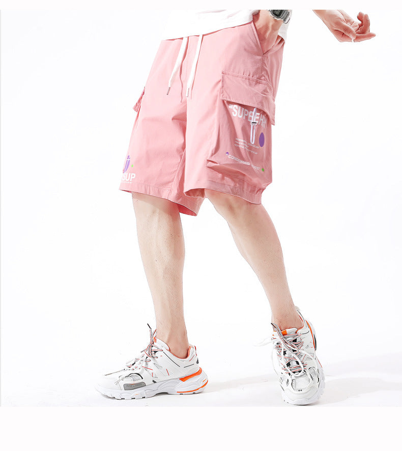 Men's Pink Cargo Shorts - Loose Fit, Mid-Waist
