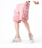 Men's Pink Cargo Shorts - Loose Fit, Mid-Waist