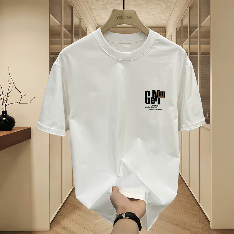 Casual Fashion Printed Pure Cotton Short Sleeve T-Shirt for Men