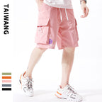 Men's Pink Cargo Shorts - Loose Fit, Mid-Waist