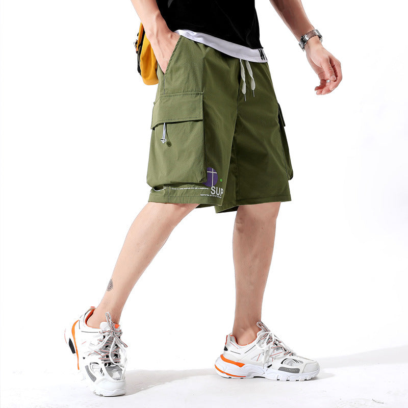 Men's Pink Cargo Shorts - Loose Fit, Mid-Waist